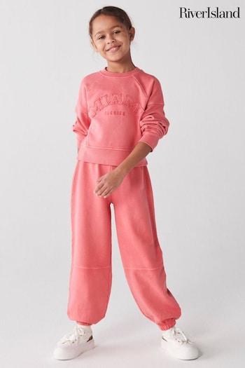 River Island Pink Girls Drenched Miami Sweat Set (N20913) | £30