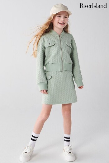 River Island Green Girls Quilted Bomber Skirt Set (N20919) | £30