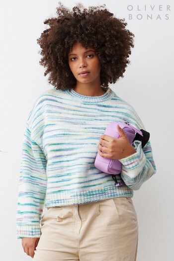 Oliver Bonas Boxy Blue Space Dye Knitted Jumper (N20928) | £60