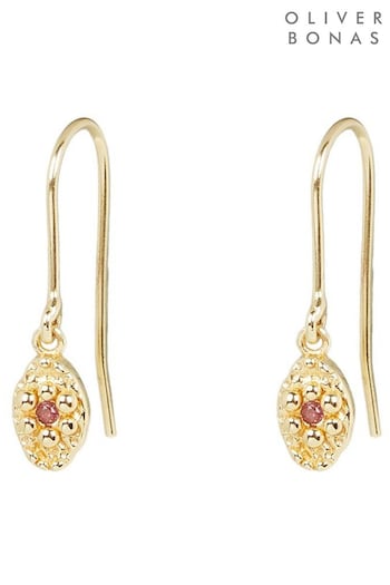 Oliver Bonas Pink Maggie Rhodolite Garnet Gold Plated Drop Earrings (N20965) | £42