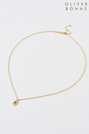Oliver Bonas Pink Maggie Rhodolite Garnet Gold Plated Pendant Necklace (N20969) | £50