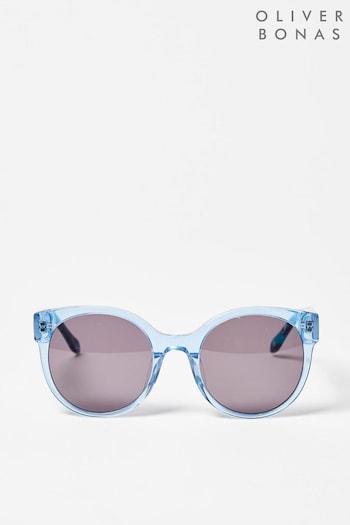 Oliver Bonas Blue Faux Tortoiseshell Round Acetate Sunglasses (N20970) | £55