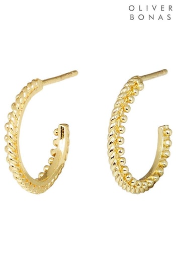 Oliver Bonas Silver Tone Poppy Twisted Gold Plated Hoop Earrings Small (N20981) | £36