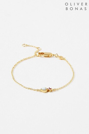 Oliver Bonas Varda Opalite Heart Gold Plated Charm Gold Bracelet (N20982) | £42