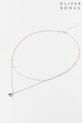 Oliver Bonas Sarai Blue Jade Silver Layered Pendant Necklace (N21004) | £48