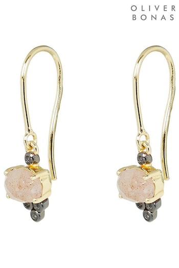 Oliver Bonas Imogen Ruthenium & Quartz Gold Plated Black Drop Earrings (N21008) | £48