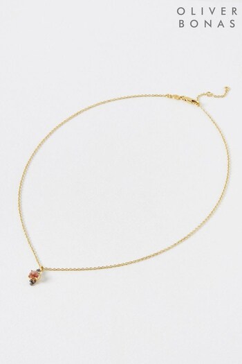 Oliver Bonas Imogen Ruthenium & Quartz Gold Plated Black Pendant Necklace (N21010) | £60