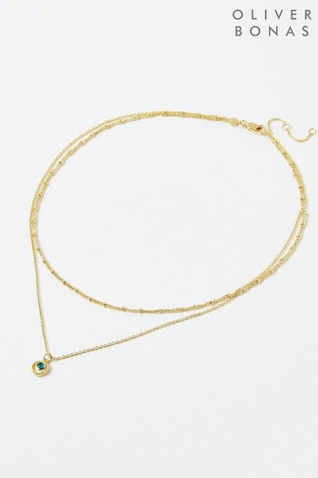 Oliver Bonas Sarai Blue Jade Gold Plated Layered Pendant Necklace (N21020) | £48