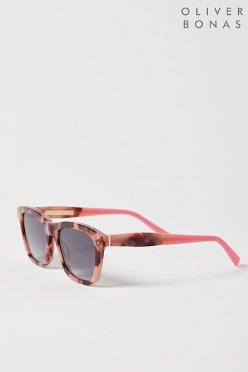Oliver Bonas Pink Faux Tortoiseshell Pink Rectangle Acetate JUDE Sunglasses (N21021) | £50