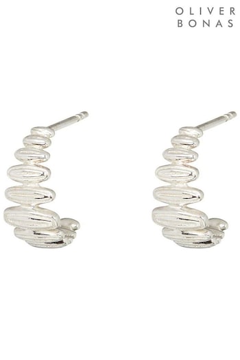 Oliver Bonas Silver Tone Tallulah Ridged Silver Hoop Earrings (N21026) | £42