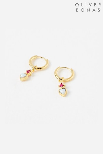 Oliver Bonas Varda Opalite Heart Charm Hoop Gold Earrings (N21028) | £45