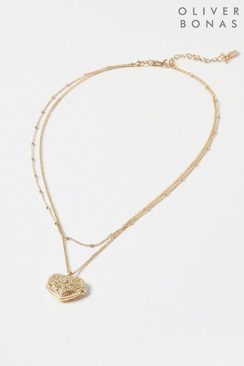 Oliver Bonas Gold Tone Melanie Heart Locket Gold Layered Pendant Necklace (N21029) | £28