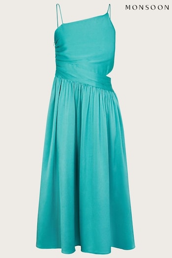 Monsoon Blue Satin Cut-Out Prom Dress (N21072) | £56 - £61
