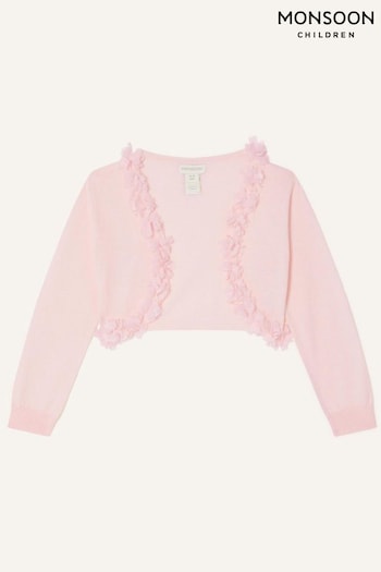 Monsoon Pink Baby 3D Floral Trim Cardigan (N21073) | £23 - £25