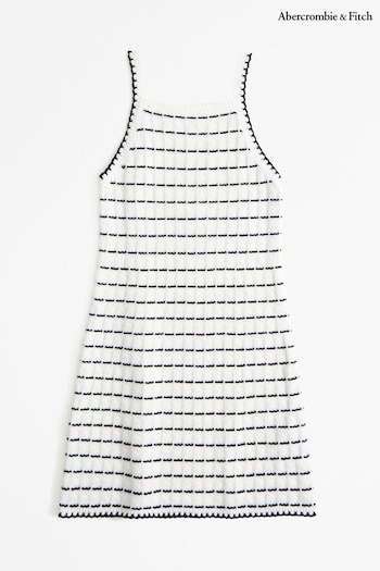 Abercrombie & Fitch Black and White Crochet Stripe Halter Dress (N21094) | £40