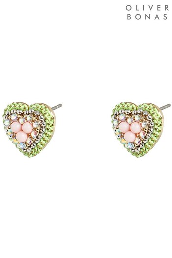 Oliver Bonas Pink Stella Beaded Heart Stud Earrings (N21116) | £12.50