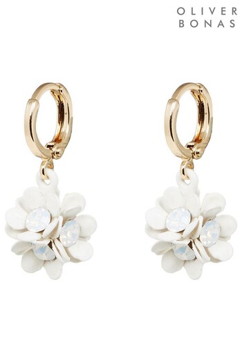 Oliver Bonas Savannah Flower Huggie Drop White Earrings (N21117) | £16
