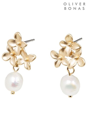 Oliver Bonas Athena Flowers & Faux Pearl Drop White Earrings (N21119) | £16