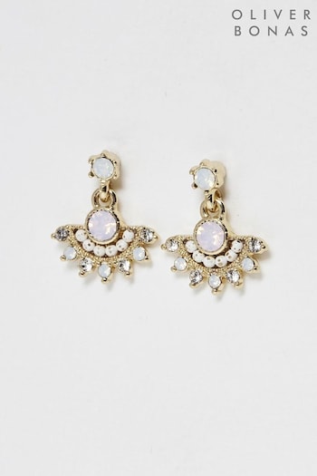 Oliver Bonas Pink Leilani Fan Gem Drop Earrings (N21121) | £13