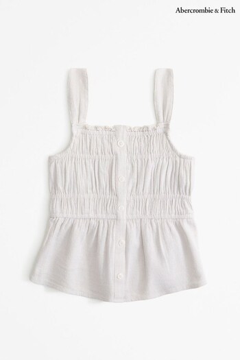 Abercrombie & Fitch Cream Linen Look Smocked Textured Cami Top (N21123) | £22