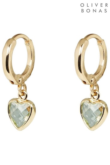 Oliver Bonas Green Valeria Heart Charm Huggie Drop Earrings (N21125) | £16
