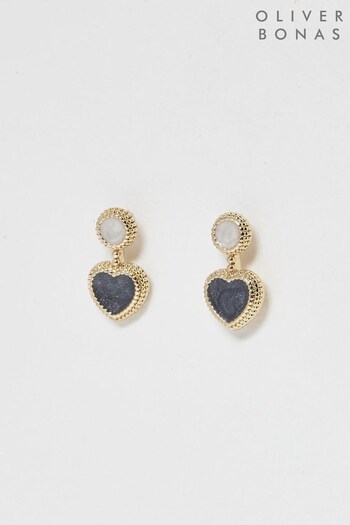 Oliver Bonas Grey Madison Heart Drop Stud Earrings (N21130) | £9.50