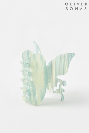 Oliver Bonas Cleo Green Striped Butterfly Hair Claw Clip (N21131) | £16