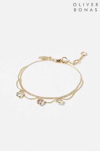 Oliver Bonas Green Valeria Glass Heart Charm Chain Bracelet (N21140) | £24