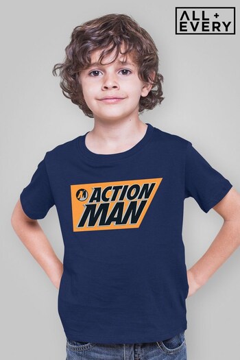 All + Every Blue Action Man 90s Comic Book Logo Boys T-Shirt (N21151) | £19