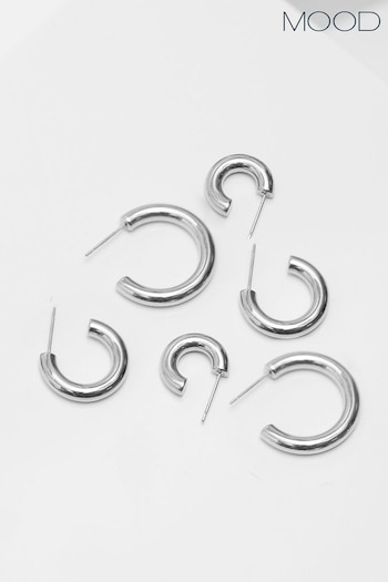 Mood Silver Tone Polished Simple Hoop Earrings Pack of 3 (N21174) | £20