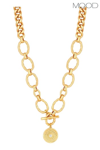 Mood Gold Polished Chunky Chain Medallion Necklace (N21175) | £25