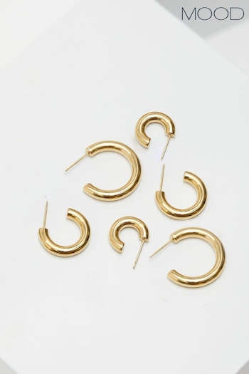 Mood Gold Tone Polished Simple Hoop Earrings Pack of 3 (N21178) | £20