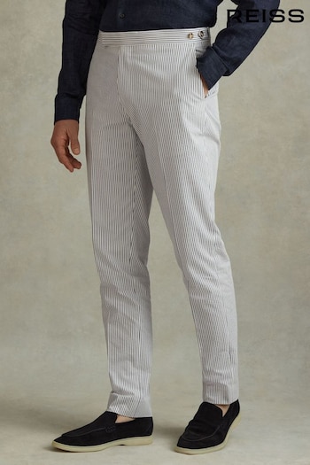 Reiss Soft Blue/White Barr Cotton Seersucker Adjuster Trousers (N21200) | £148