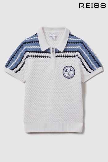 Reiss Optic White Stark Teen Textured Cotton Half-Zip Aeronautica Polo Shirt (N21210) | £50