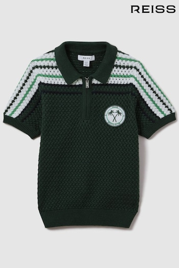 Reiss Dark Green Stark Teen Textured Cotton Half-Zip Aeronautica Polo Shirt (N21215) | £50