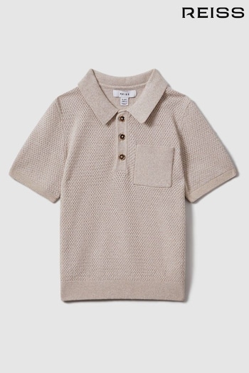 Reiss Oatmeal Melange Demetri Textured Cotton Polo Shirt (N21218) | £46