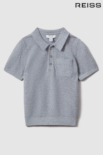 Reiss Blue Melange Demetri Textured Cotton Polo Shirt (N21219) | £46