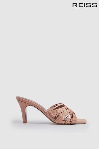 Reiss Blush Harriet Leather Knot Detail Mules (N21220) | £158