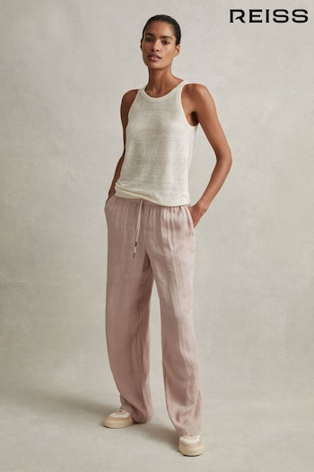 Reiss Dusty Pink Cleo Garment Dyed Wide Leg Linen Trousers (N21253) | £118