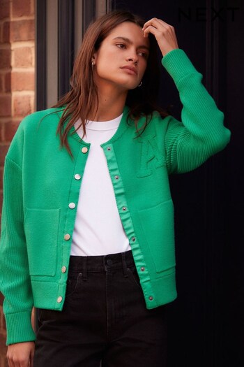 Bright Green Knitted Bomber Jacket Cardigan (N21299) | £42