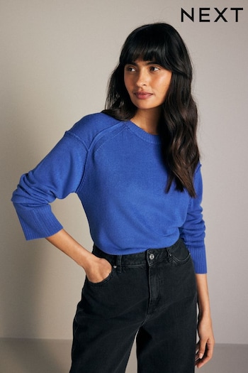 Cobalt Blue Soft Touch Pattern Knitted Cosy Crew Neck Jumper (N21332) | £20