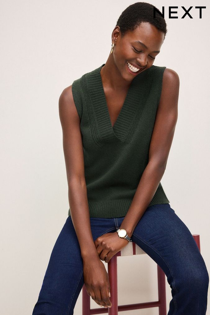Knitted v neck top clearance