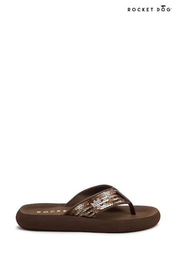 Rocket Dog Spotlight Olney Sequin Fabric Brown Sandals (N21458) | £24