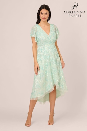 Adrianna Papell Green Beaded Mesh Wrap Dress (N21461) | £279