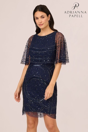 Adrianna Papell Blue Studio Bead Mesh Popover Dress (N21463) | £149
