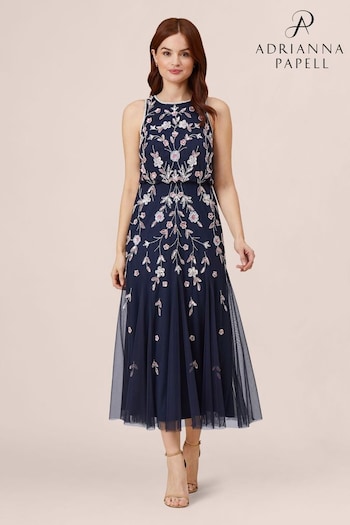 Adrianna Papell Blue Beaded Blouson Dress (N21488) | £299