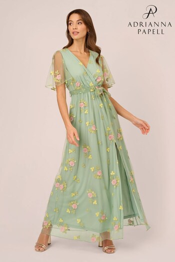 Adrianna Papell Green Embroidered Maxi Dress (N21503) | £169