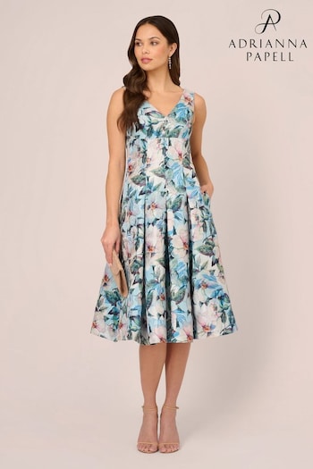 Adrianna Papell Blue Floral Jacquard Midi Dress (N21504) | £249