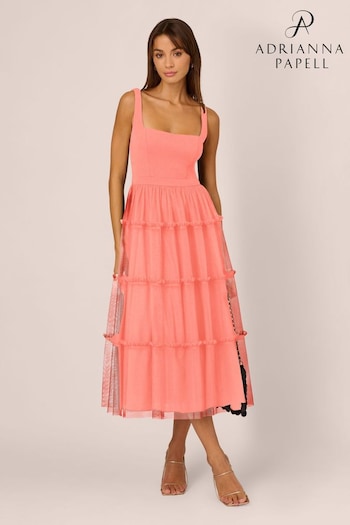 Adrianna Papell Pink Knit And Mesh Midi Dress (N21508) | £265