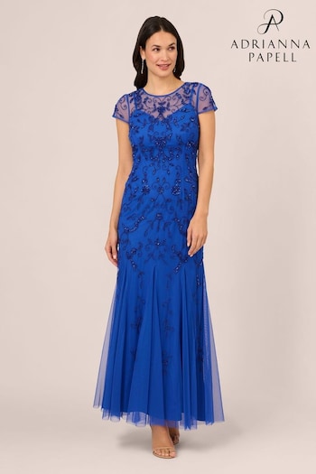 Adrianna Papell Blue Studio Bead Mesh Godet Gown (N21513) | £169